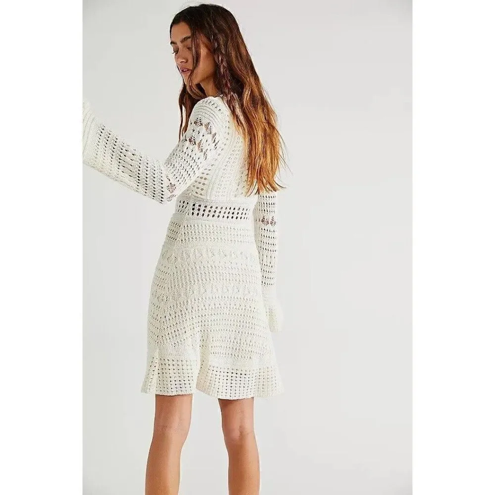 NEW FREE PEOPLE Sz XS SEDONA CROCHET MINI DRESS IVORY